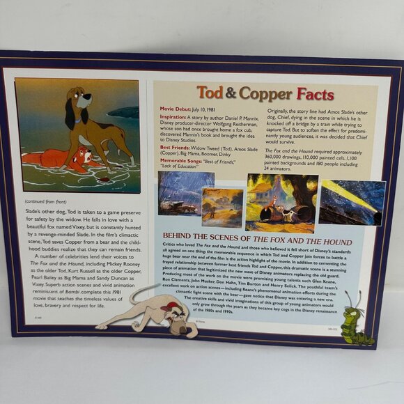 1981 Willabee & Ward Tod Copper Disney Collectible Patch With Fact Card - Picture 4 of 4